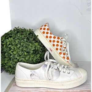 Fendi White Leather, Polka Dot Women’s Sneakers Lace Shoes 41, Low Trainers